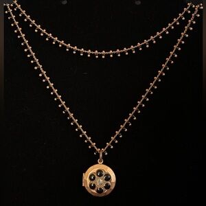 Catherine Popesco Gold-Tone Double Chain Locket with Black and Clear Accents